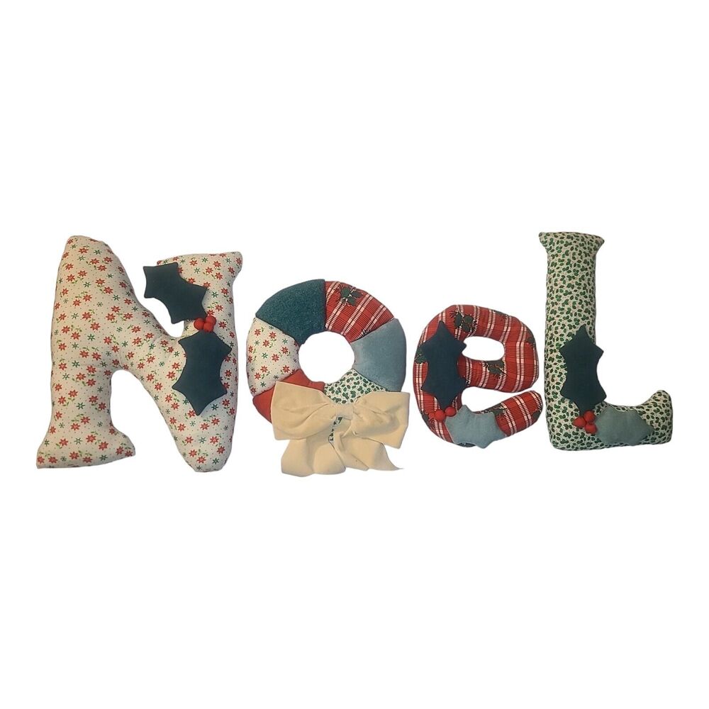 Vintage Handmade Plush Stuffed Noel Spell Out Pillows‎ Christmas Decor Kitsch